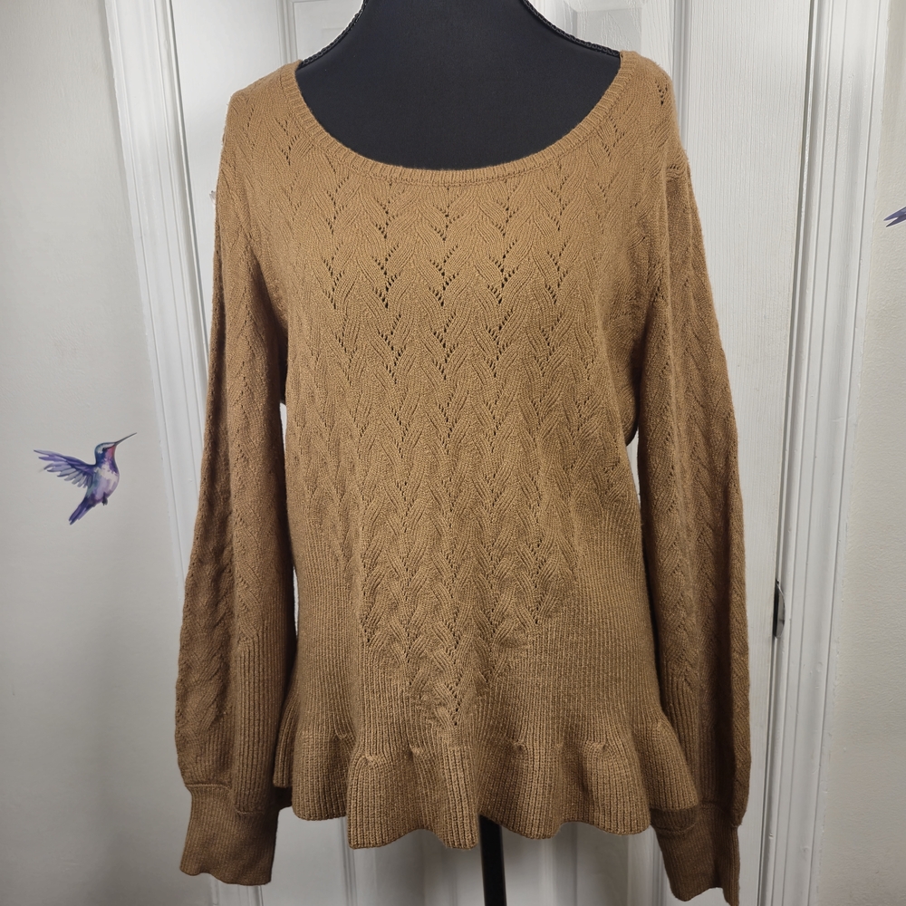 NWT Cyrus Brown Cable Knit Peplum Pullover Sweater Large
